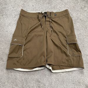 Hobie Custom Board Shorts Swim Trunks Mens 34 Brown Cargo Pockets Drawstring